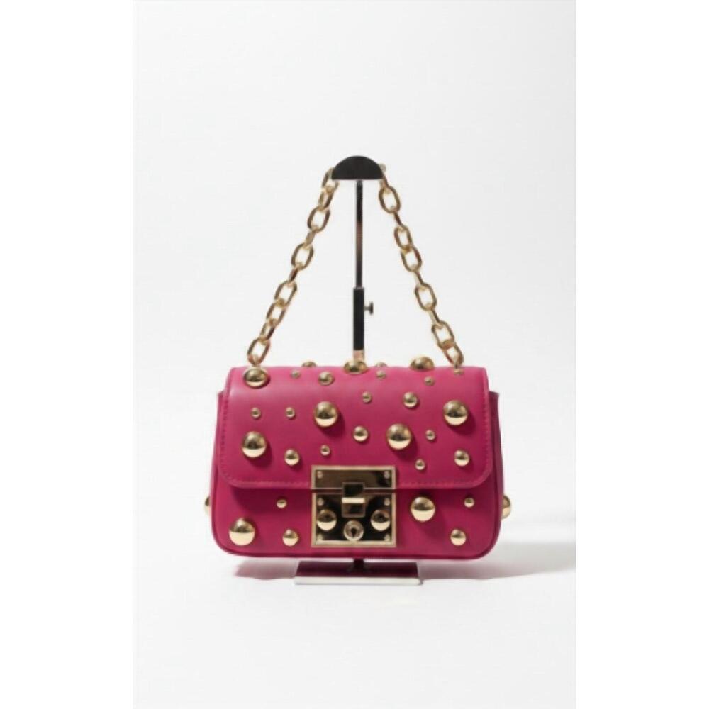 NEW ALEX MAX metal-studs leather clutch in magenta